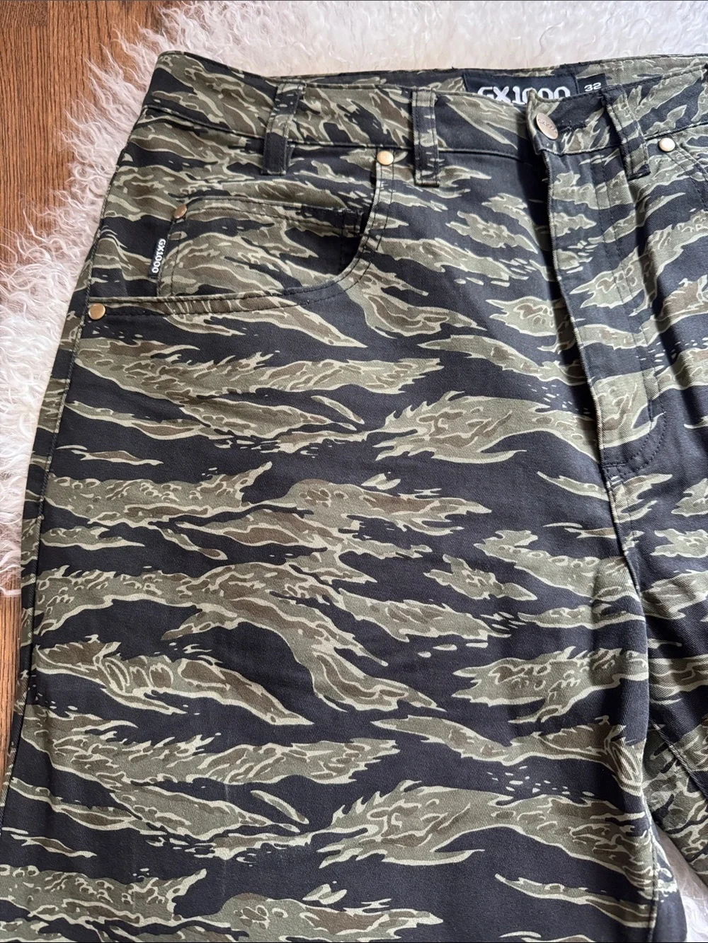 GX1000, Green Tiger-Stripe Casual Pants, sz 32